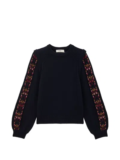 Ba&sh Elda Embroidered Ruffle-trim Sweater In Black