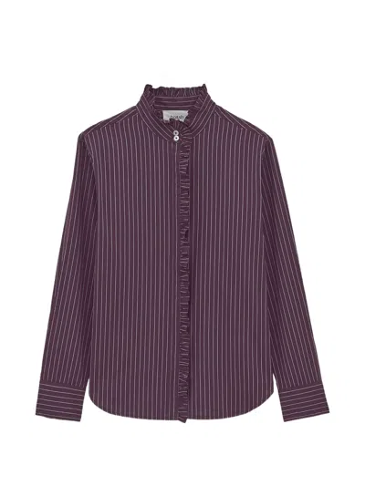 Ba&sh Elvire Ruffled Striped Shirt In Purple