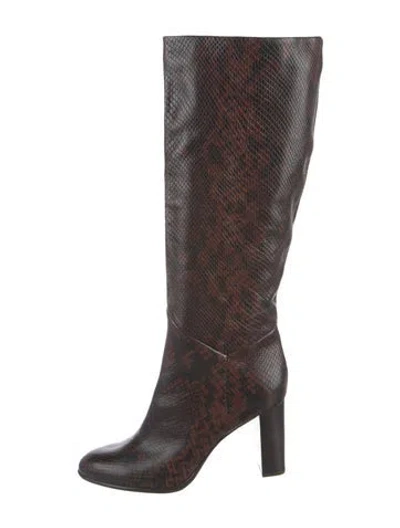 Pre-owned Ba&sh Embossed Leather Animal Print Boots In Brown