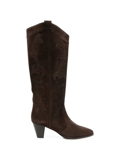 Ba&sh Embroidered Suede Boots In Brown