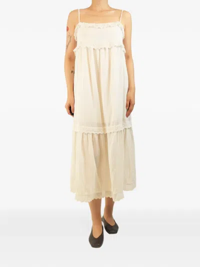 Pre-owned Ba&sh Embroidered Tiered Midi Dress In Neutrals