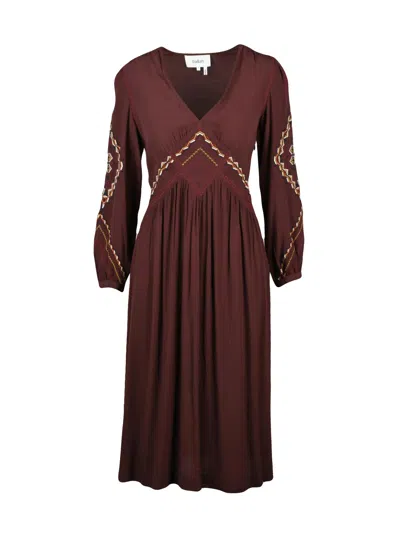 Ba&sh Empire-cut Midi Dress With Geometric Embroidery In Burgundy