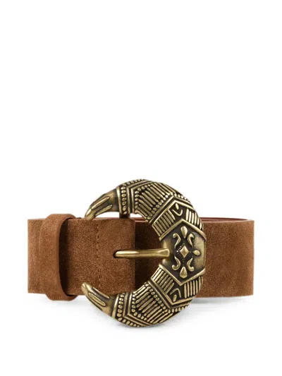 Ba&sh Engraved-buckle Suede Belt In White