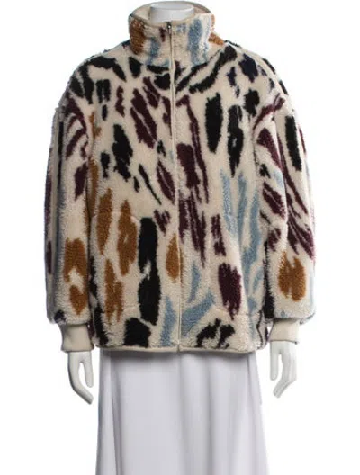 Pre-owned Ba&sh Faux Shearling Printed Faux Fur Jacket In Neutrals