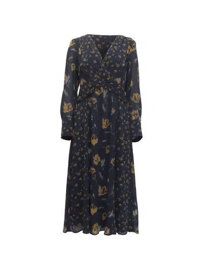Pre-owned Ba&sh Finaya Floral-print Long Sleeve Dress In Blue