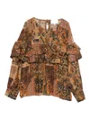 Ba&sh Floral-pattern Ruffled-detail Blouse In Brown