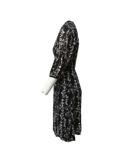 Pre-owned Ba&sh Floral-pattern Tie-waist Midi Dress In Black