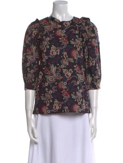 Pre-owned Ba&sh Floral Print Bateau Neckline Blouse In Black