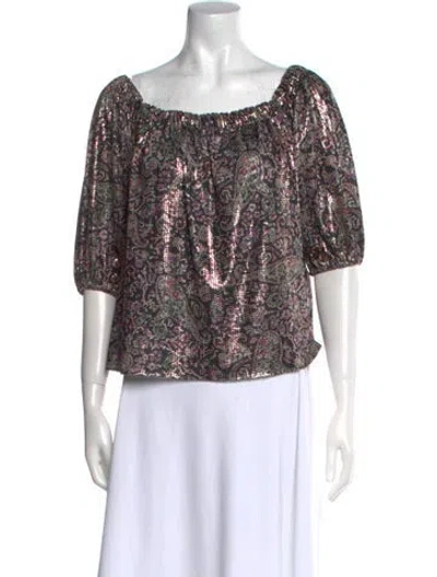 Pre-owned Ba&sh Floral Print Bateau Neckline Blouse In Gray