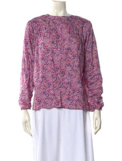 Pre-owned Ba&sh Floral Print Bateau Neckline Blouse In Purple