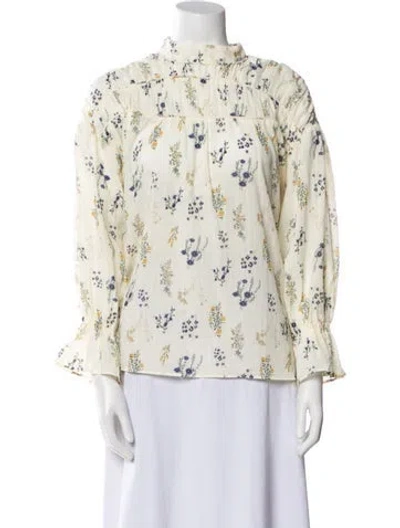 Pre-owned Ba&sh Floral Print Blouse W/ Tags In White
