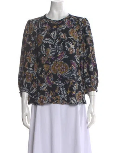 Pre-owned Ba&sh Floral Print Crew Neck Blouse In Black