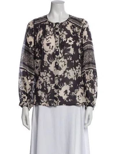 Pre-owned Ba&sh Floral Print Crew Neck Blouse In Black