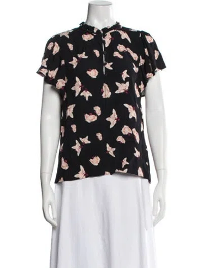 Pre-owned Ba&sh Floral Print Crew Neck Blouse In Black