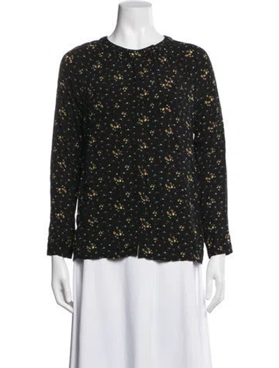 Pre-owned Ba&sh Floral Print Crew Neck Blouse In Black