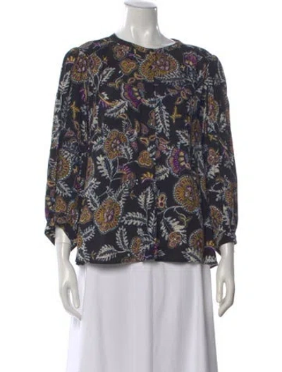 Pre-owned Ba&sh Floral Print Crew Neck Blouse In Blue