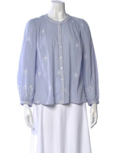 Pre-owned Ba&sh Floral Print Crew Neck Blouse In Blue