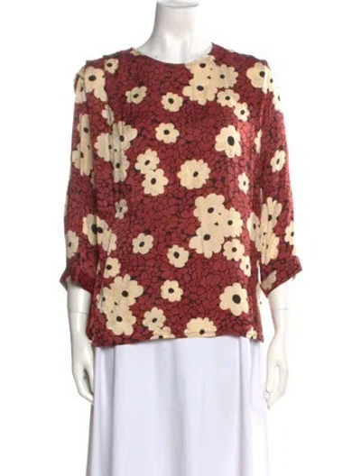 Pre-owned Ba&sh Floral Print Crew Neck Blouse In Brown