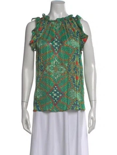 Pre-owned Ba&sh Floral Print Crew Neck Blouse In Green