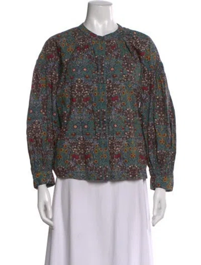 Pre-owned Ba&sh Floral Print Crew Neck Blouse In Green