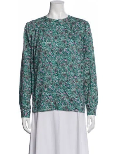 Pre-owned Ba&sh Floral Print Crew Neck Blouse In Green