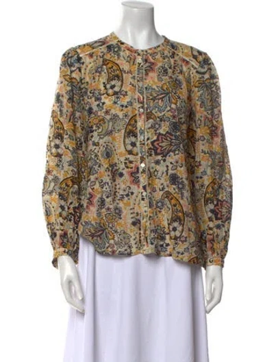 Pre-owned Ba&sh Floral Print Crew Neck Blouse In Neutral