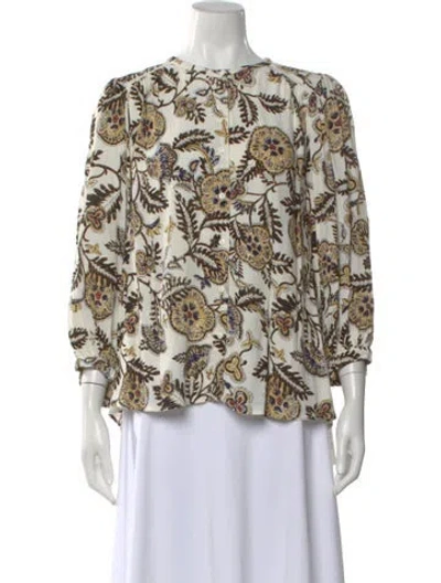 Pre-owned Ba&sh Floral Print Crew Neck Blouse In Neutral