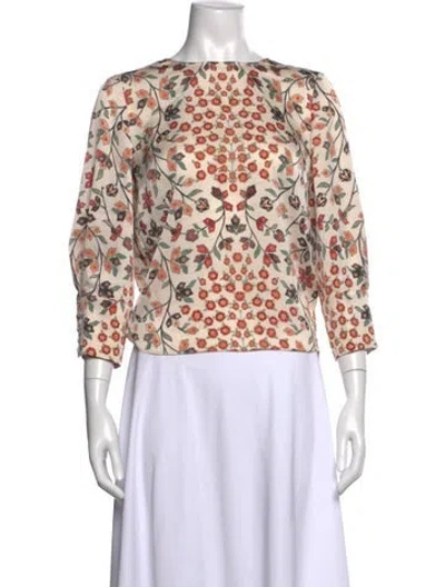 Pre-owned Ba&sh Floral Print Crew Neck Blouse In Neutral