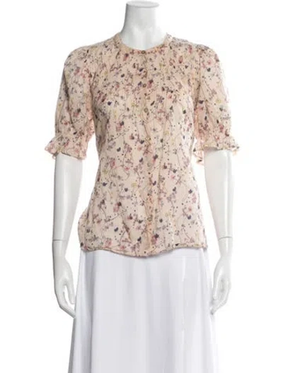 Pre-owned Ba&sh Floral Print Crew Neck Blouse In Neutrals