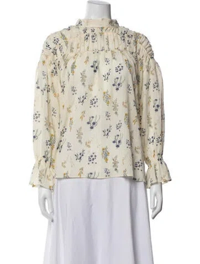 Pre-owned Ba&sh Floral Print Crew Neck Blouse In Neutrals