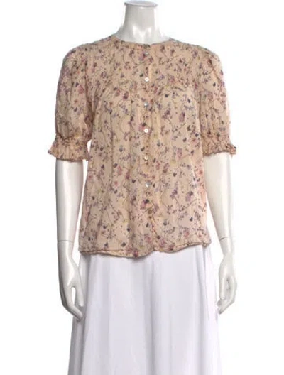 Pre-owned Ba&sh Floral Print Crew Neck Blouse In Neutrals
