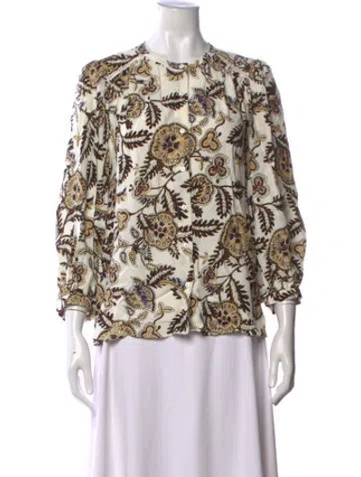 Pre-owned Ba&sh Floral Print Crew Neck Blouse In Neutrals