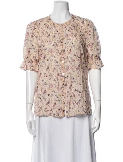 Pre-owned Ba&sh Floral Print Crew Neck Blouse In Neutrals
