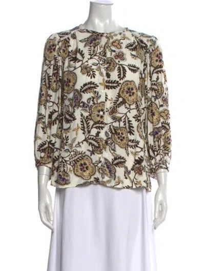 Pre-owned Ba&sh Floral Print Crew Neck Blouse In Neutrals