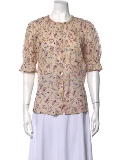 Pre-owned Ba&sh Floral Print Crew Neck Blouse In Neutrals