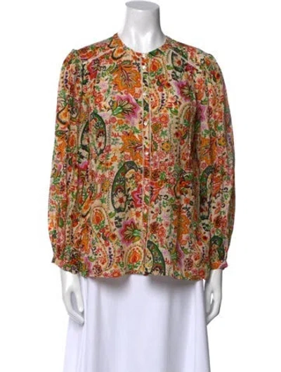 Pre-owned Ba&sh Floral Print Crew Neck Blouse In Orange