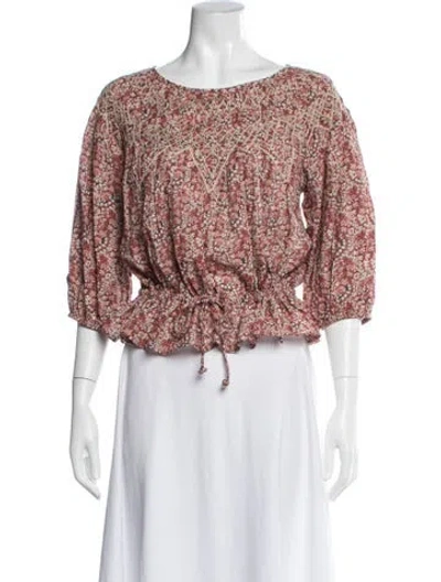 Pre-owned Ba&sh Floral Print Crew Neck Blouse In Pink
