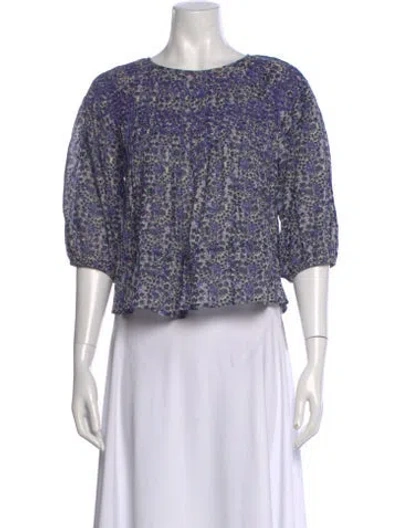 Pre-owned Ba&sh Floral Print Crew Neck Blouse In Purple