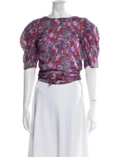 Pre-owned Ba&sh Floral Print Crew Neck Blouse In Purple