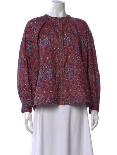 Pre-owned Ba&sh Floral Print Crew Neck Blouse In Purple