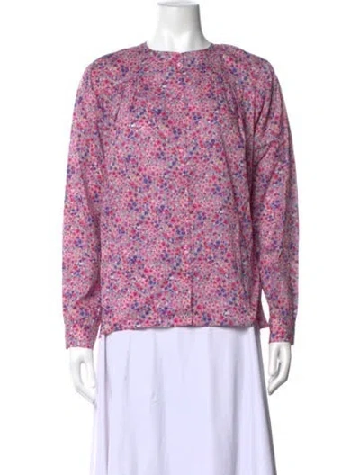 Pre-owned Ba&sh Floral Print Crew Neck Blouse In Purple