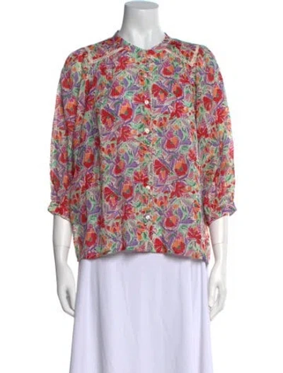 Pre-owned Ba&sh Floral Print Crew Neck Blouse W/ Tags In Purple
