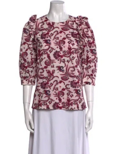 Pre-owned Ba&sh Floral Print Crew Neck Blouse In White