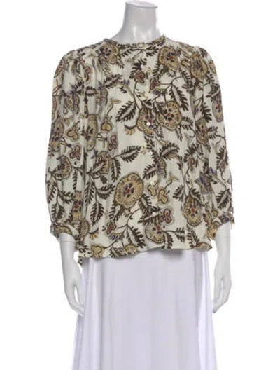 Pre-owned Ba&sh Floral Print Crew Neck Blouse In White