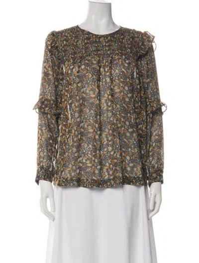 Pre-owned Ba&sh Floral Print Crew Neck Blouse In Yellow