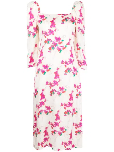 Ba&sh Elonor Midi Dress In Ivory Pink Floral