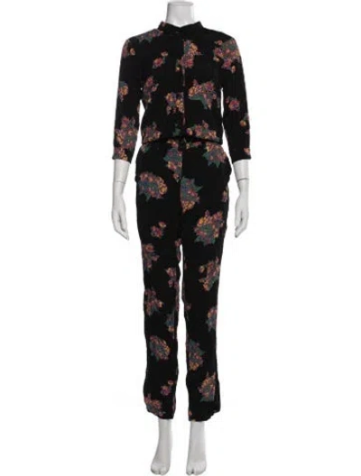 Pre-owned Ba&sh Floral Print Jumpsuit In Black