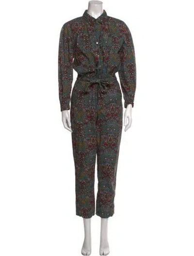 Pre-owned Ba&sh Floral Print Jumpsuit In Green
