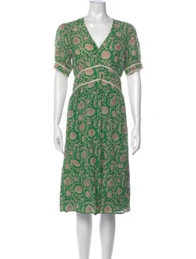 Pre-owned Ba&sh Floral Print Knee-length Dress In Green