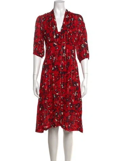 Pre-owned Ba&sh Floral Print Knee-length Dress In Metallic/red